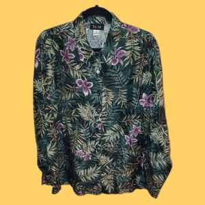 Vintage Stunt Collections 100% Silk Tropical Long Sleeve Button Up Shirt Size M